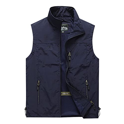 RTRDE Men's Outdoor Casual Full Zip Stand Collar Fishing Work Safari Travel Vest Sleeveless Jacket Hiking Coat, XL-4XL