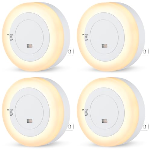 Image of LED Night Lights Plug in, Dimmable Nightlight Plug Into Wall with Light Sensor, Soft White Adjustable for Adults, Bedroom, Bathroom, 4-Pack