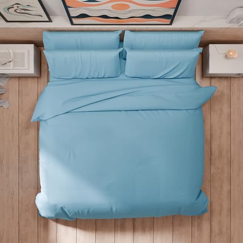 PETTI Artigiani Italiani - Double Duvet Cover, Duvet Cover and Pillowcases in Microfiber, Plain Light Blue, 100% Made in Italy - Image 2