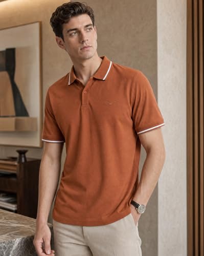 Image of NOBERO Men's Travel Polo T-Shirt | Premium Cotton Stretch Fabric | Anti-Odor & Water-Repellent | UPF 50+ Sun Protection | Regular Fit Polo Collar Casual Wear