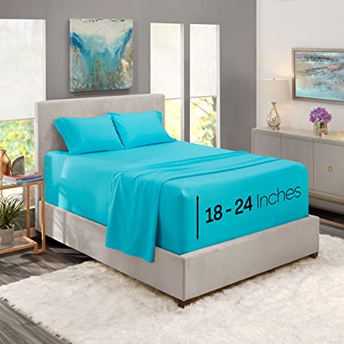 Image of Nestl Bed Sheet Set, King - Deep Pocket, 4 Piece, Bright Blue, Microfiber | Instantly Soft, Night-One Ready (No Wash Required). Fits Extra Deep Pockets up to 24 Inches, 360-Degree Elastic Grip