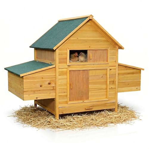Mucola Hühnerstall XXL 160x115 5 cm Holz Natur Hühnerhaus mit Freilauf & aufschiebbarem Fenster abnehmbares Dach wetterfest Indoor Outdoor Geflügelstall Hasenstall Kaninchenstall Kleintiere