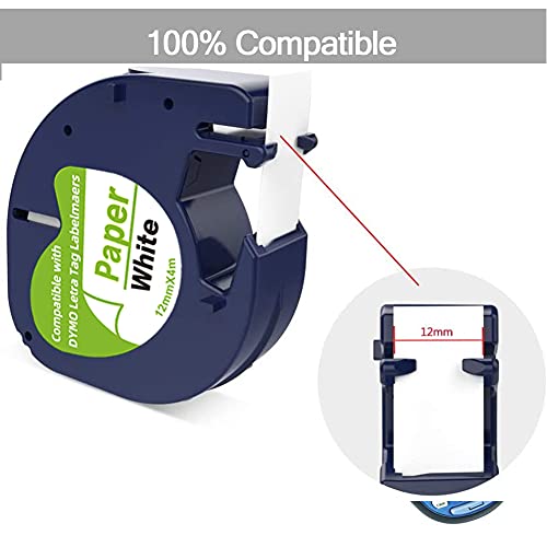 Camopro Compatible Label Tape Replacement For Dymo Letratag Refills 91330 10697 Self-Adhesive Paper Lt Tape For Dymo Letratag Plus Lt-100T Lt-100H Qx50 Label Maker, Black On White, 5-Pack #TOP3