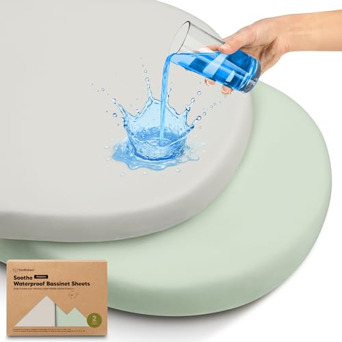 Image of 2-pk Waterproof Bassinet Sheets Girls, Boys, Cotton - 33x17 Universal Bassinet Mattress Pad Protector Cover, Compatible with Graco, Baby Delight, Chicco, Halo Bassinest Swivel Sleeper Fitted (Sage)