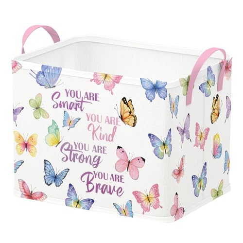 Image of Runtoo Butterfly Baby Basket Nursery Decor Pink Purple Inspirational Quotes Baby Shower Decorations Gift Basket Toddler Toy Box Laundry Hamper Closet Storage Bins