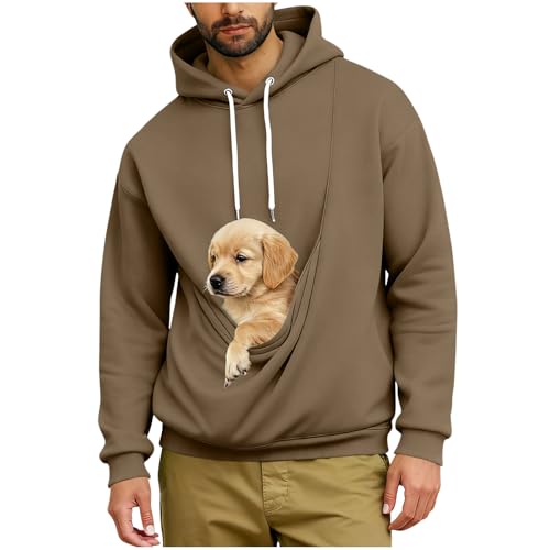 HAOLEI Sudadera Hombre con Capucha Holgado Color Sólido Sudaderas Oversize con Bolsillo para Gatos Perros Sweatshirt de Forro Polar Manga Larga con Bolsillo Canguro Moda Suéter para Mascotas
