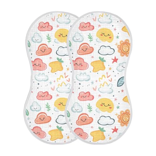 Cartoon Clouds Sun Stars Cute Cotton Burp Cloths Large Soft Touch spit up Cloth for Unisex boy and Girl Set of 2, 22x11in