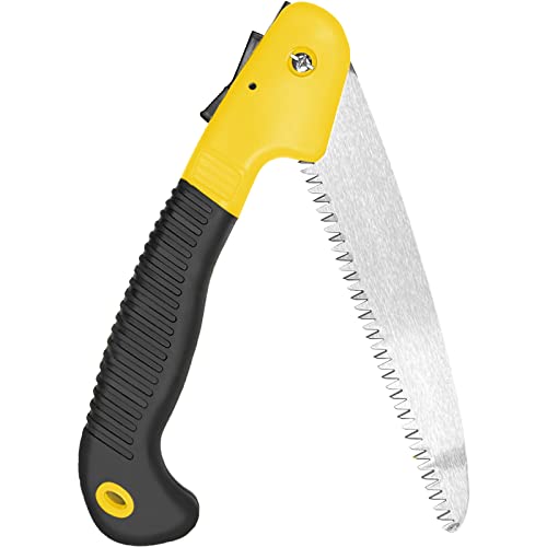 Newaner Scie d&rsquo;élagage, scie à main pliante, longueur de lame 18 cm, acier, jardin, terrasse, camping de voyage, jaune