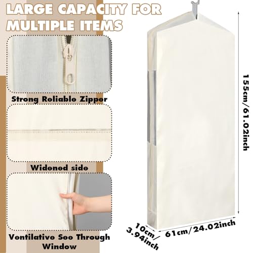 Aliceset 3 Pack Pure Cotton Garment Storage Bag for Hanging Clothes 24 x 61 Inch Breathable Garment Cover Canvas Suit Bags for Closet Storage Short Dresses Suits Gowns thumbnail 2