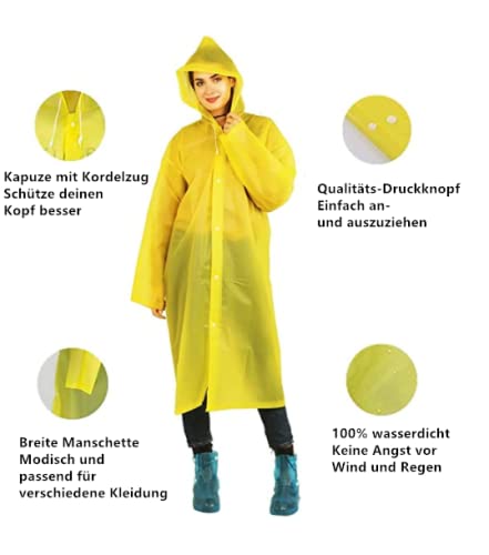 Voarge Eva Regenjacke Regenmantel für Erwachsene, für Damen und Herren Regenbekleidung Regencape Regenjacke Wasserdicht für Wandern Radfahren (M, Gelb)