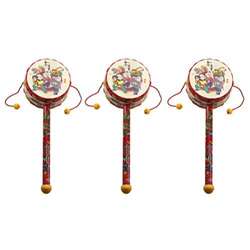 NUOBESTY Juego de 3 sonajeros chinos de estilo chino, con forma de tambor y percusi�n