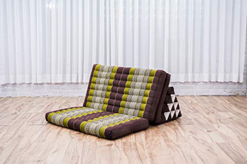 Image of Leewadee 3-Fold Mat XXL with Triangle Cushion - Firm TV Pillow, Foldable Mattress with Cushion Made of Kapok, 67 x 31 inches, Brown Green