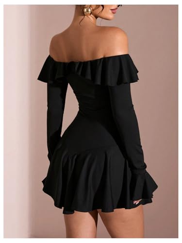 Floerns Women's Party Ruffle Dresses Elegant A Line Off Shoulder Front Tie Mini Dress2