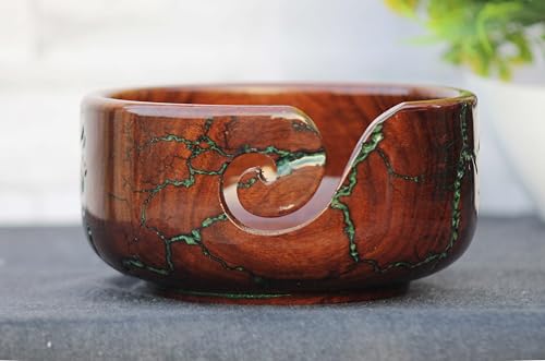 Image of Wooden Yarn Bowl Knitting Bowl, Lichtenberg Large Crochet Yarn Holder, Handmade Crocheting Accessories, Crochet Yarn Bowl,Large Yarn Bowl, Yarn Bowl Wood, Yarn Bowls (Large)