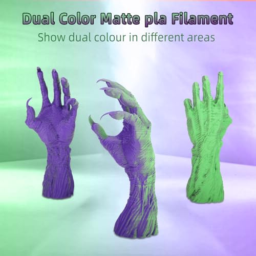 Image of 3DHoJor Dual Color Matte PLA 3D Printer Filament 1.75mm 2 in 1 Coextrusion 1KG Spool (2.2lbs) Multicolor PLA with Smooth Matte Finish for FDM 3D Printers - Green Purple