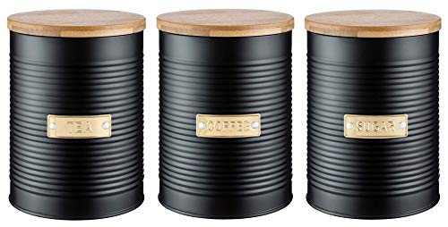 Typhoon Otto Tea, Coffee and Sugar Storage Canister with Bamboo Lid, Set of 3, Black, 1 Litre - Cosy Home Interiors Typhoon Otto Tea, Coffee and Sugar Storage Canister with Bamboo Lid, Set of 3, Black, 1 Litre