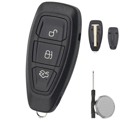 Car Key Fob Cover Shell for Ford Fiesta Focus Kuga Mondeo C-Max S-Max Galaxy - 3 Buttons Keyless Entry Remote Case Replacement with Uncut Blade & CR2032 Battery
