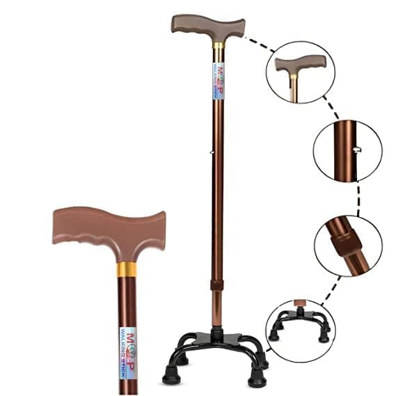 MCP Jindal Aluminium Quadripod Adjustable Four Legged Walking Stick for Old People Support, Men, Women, 4 Leg Cane Stick (Brown)-image-19