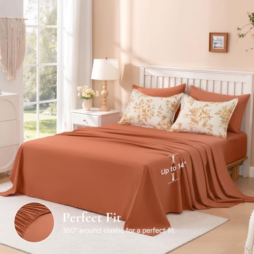 Image of Andency Floral Comforter Full Set, 7 Pieces Orange Rose Flower Bedding Set