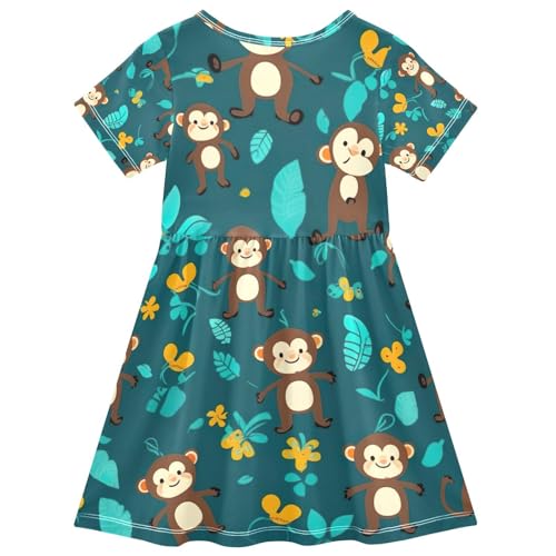 Toddler Girls Dress Short Sleeve Cute Monkey Print Kids Sundress Summer Playwear 2T-8T2