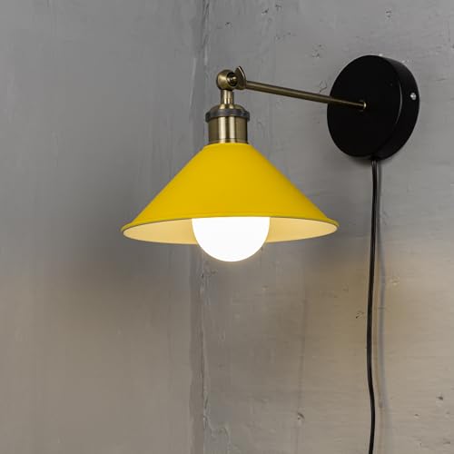 Image of ANYE Wall Sconce UL Plug-in Cord Bronze E26 Base Retro Minimalist Style Macaron Yellow Iron Shade Wall Light Fixture for Cabinet Kitchen Hotel Bulb Sold Separately