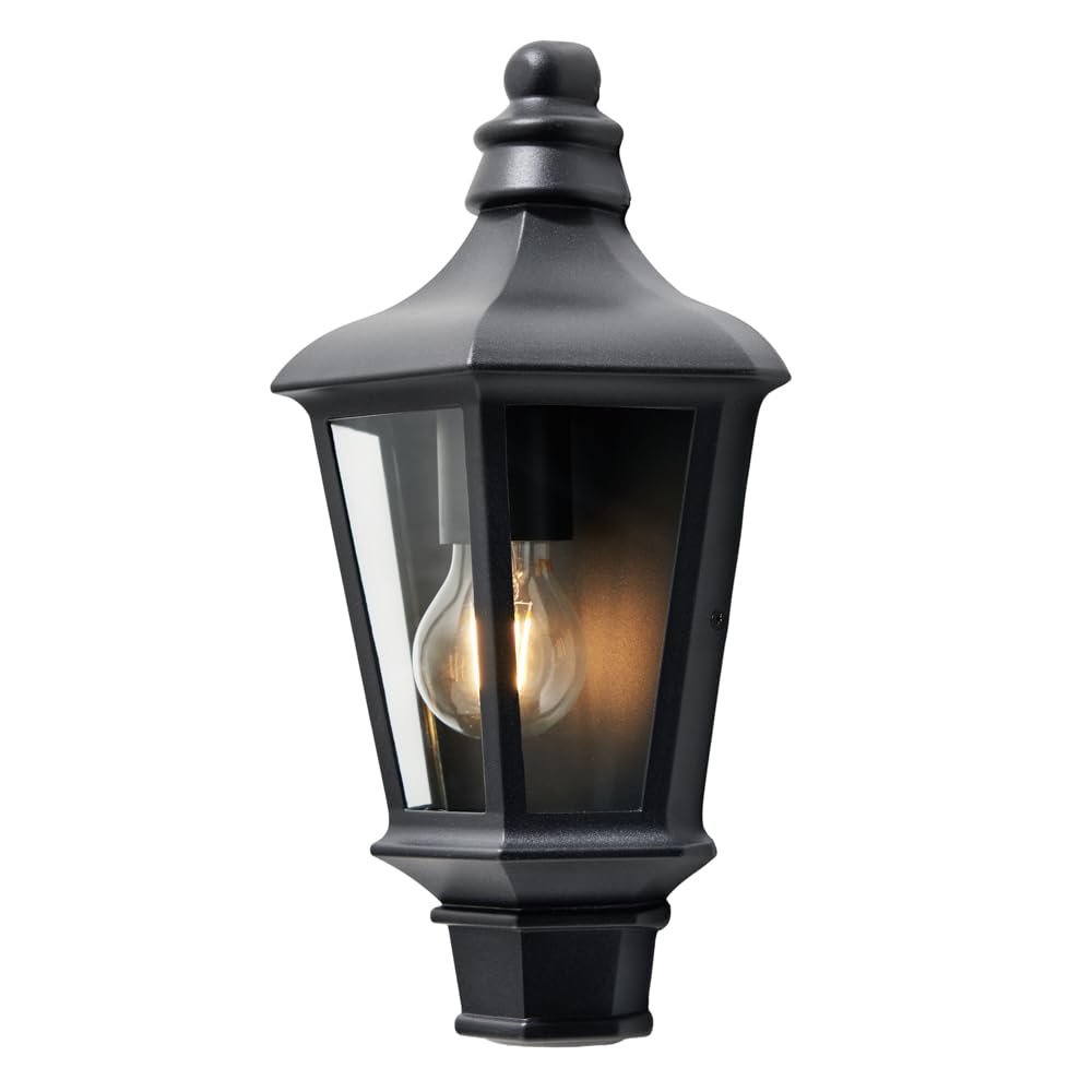 Litecraft Black Perry Wall Light Outdoor Traditional Ip44 Rated Half Lantern
