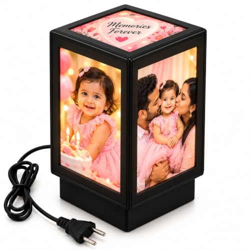 Image of Personalized Rotating Photo Lamp with 4 Photos | Customised 360 Degree LED Memory Lamp | Birthday, Anniversary, Wedding Gift for Couple, Kids, Parents & Family