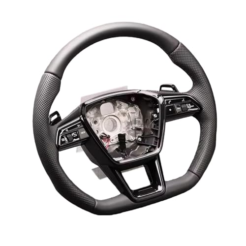 Compatible For Audi Etron Perforated Leather Steering Wheel With Key Button Assembly, Equipped With Frame And Shift Auto Parts(S logo)