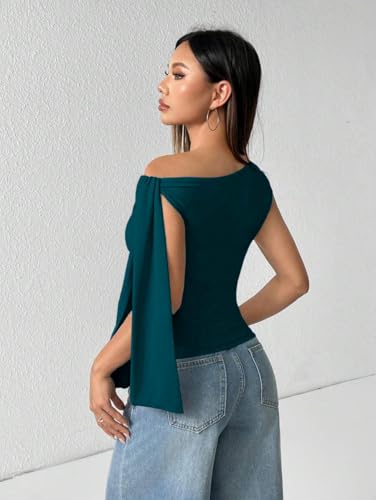 Image of TIVANTE Solid Asymmetrical Shoulder Tie Strap Crop Top for Women