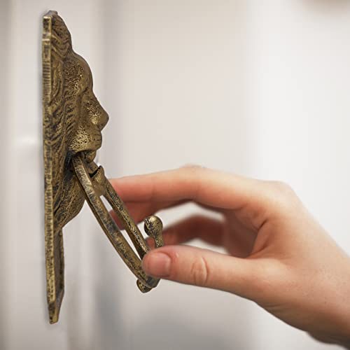 Relaxdays Türklopfer Löwe, aus Gusseisen, Löwenkopf Klopfer für Türen, HxBxT: 19,5 x 12 x 6 cm, Vintage Design, silber