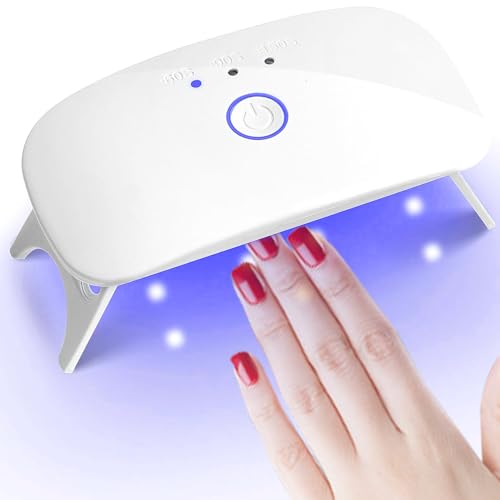 Mini UV LED Nail Lamp 12W Portable Gel Polish Dryer with 60s/90s/150s Timer Portable Quick-Dry Nail Light with USB Cable for Salon Home DIY Nails Art - Plug-in Version (White)