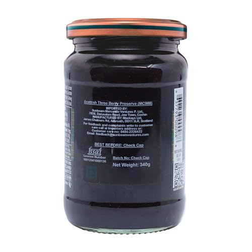 Image of Mackays Scottish Three Berry Preserve 340g | Strawberry, Raspberry & Blackcurrant | Made with Whole Fruit | Traditional Copper Pan Cooked | Vegan | Imported from Scotland