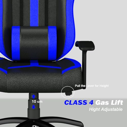 Image of ASE GAMING Ranger Series Ergonomic Gaming Chair Premium PU Leather, Adjustable Neck & Lumbar Pillow, 180 Degree Recline with Black Metal Base (Blue)