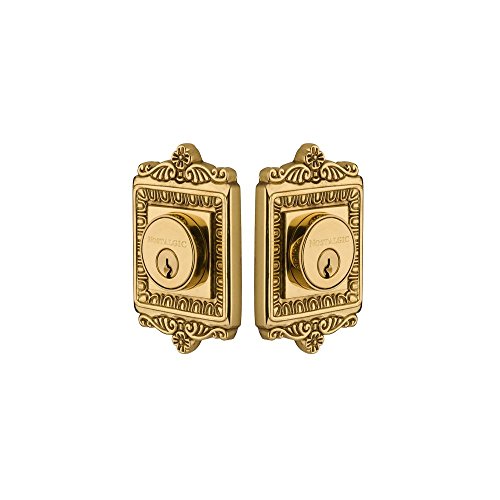 Image of Nostalgic Warehouse 733024 Egg & Dart Plate Double Cylinder Deadbolt Egg & Dart Door Knob in Polished Brass,