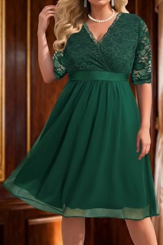 Image of Pinup Fashion Plus Size Lace Chiffon Wrap V Neck Dresses Women Cocktail Wedding Guest Midi Dress
