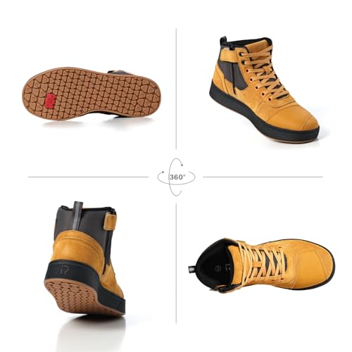 Image of RIDEIRON Motorcycle Shoes for Men, CE Certified, Thickened Anti-Slip Sole, Breathable Casual Motorcycle Riding Boots with Ankle Support, Shift Pad (Yellow /13 Men)