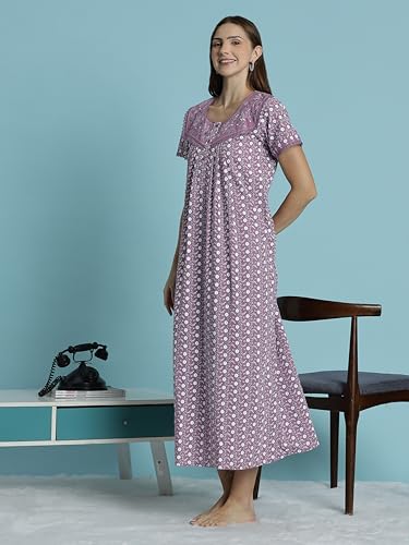 Image of 9shines Label Stylish Chikankari Cotton Nighty Maxi for Women | Full Length Nightgown | Nightdress with Pocket | Embroidery Nighty | Soft Comfortable Cotton Nightwear (1545)