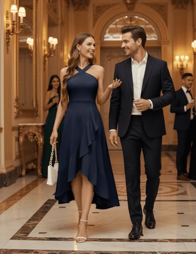 Image of Bbonlinedress Halter Cocktail Women Dresses Prom Formal Wedding Guest Bridesmaid Ruffled Maxi Hi-Lo Evening Party 2026 Dress