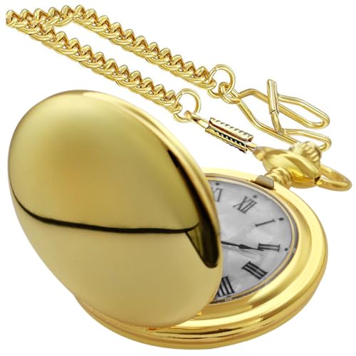 Image of Smooth Pocket Watch Alloy Steel Quartz Roman /Arabic Numerals with 37cm Chain for Father's Day Xmas Best Gifts