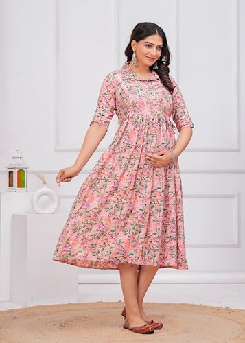 Image of Maternity Feeding Anarkali Kurti Dress for Women | Cotton Nursing Kurta with Both Side Zippers | Pregnancy & Nursing Wear | Comfortable Ethnic