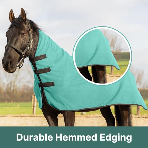 Image of RESISTANCE Fleece Contour Horse Cooler - Anti-Sweat Moisture Wicking, 3 Quick-Grip Neck Closures, Tail Cord, Durable Hemmed Edges, Polar Soft Fleece, Post-Exercise Cool Down