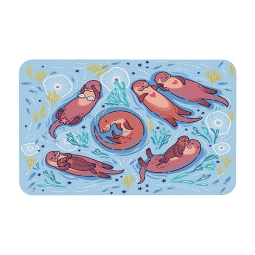 珪藻土のバスルームマット、洗える、滑り止め、吸収性、バスルーム、脱衣所、トイレ、キッチンに適しています(かわいい茶色のカワウソと青い水の中の観賞用の海藻とサンゴの動物)