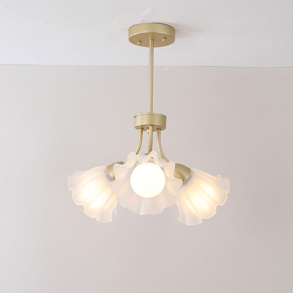 HUAYUSEDF 3-Lights French Country Sputnik Chandelier for Dining Room Mid Century Flower Glass Pendant Ceiling Light Fixture Modern Nordic Gold Hanging Lamp for Living Study Bar Counter(3-Lights)