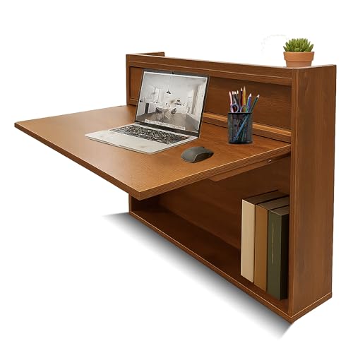 GOOTRY Wall Mounted Desk 31 Inches, Folding Table with Shelves, Space Saving Computer Desk, Floating Table, Multi-Purpose Folding Desk Perfect for Workstations, Dining, or Laundry Area.