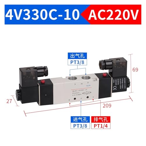 Distributeur pneumatique 4V330C-08 double bobine pour stopper un vérin - 3