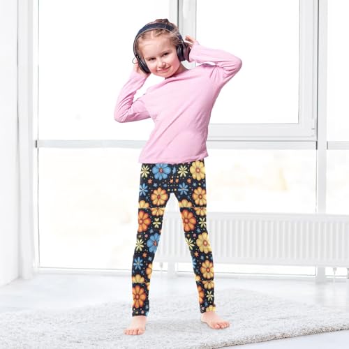 Boccsty Ornage Blue Flower Girls Leggings Kids Yoga Pants Dance Active Tights 4T4