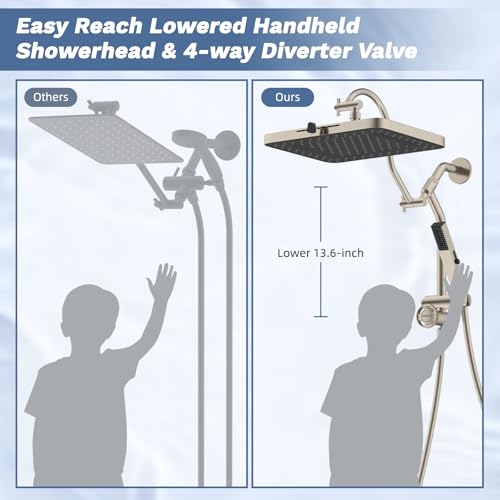 Hibbent 5-Mode 13" Rain Shower head, 4-Mode Handheld Shower, Brushed Nickel - image 5