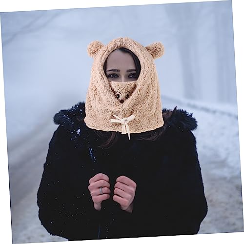 Plush Bear Hat for Women and Girls Cute Animal Design Warm Ear and Face Adorable Stuffed Animal Headwear for Cold Weather Fun Khaki2