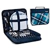 Vogano Picnic Backpack Accessories for 4 - Includes 26 Pcs, Portable Travel Utensils with Case, Reusable Camping Cutlery Plates, Stainless Steel of Spoons and Forks, for Hiking, Camp