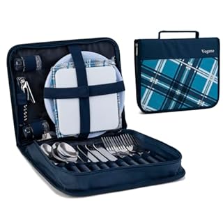Vogano Picnic Backpack Accessories for 4 - Includes 26 Pcs, Portable Travel Utensils with Case, Reusable Camping Cutlery Plates, Stainless Steel of Spoons and Forks, for Hiking, Camp